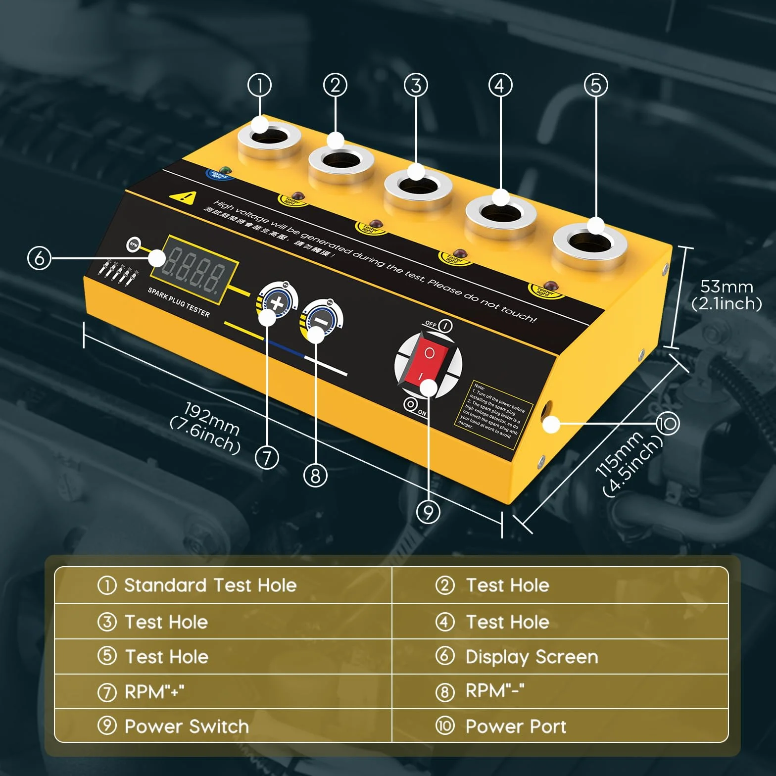 Tester per Candele Automobilistiche 220V 5 Fori 200-9000 giri/min Frequenza Regolabile Display Digitale per Auto e Moto 12V