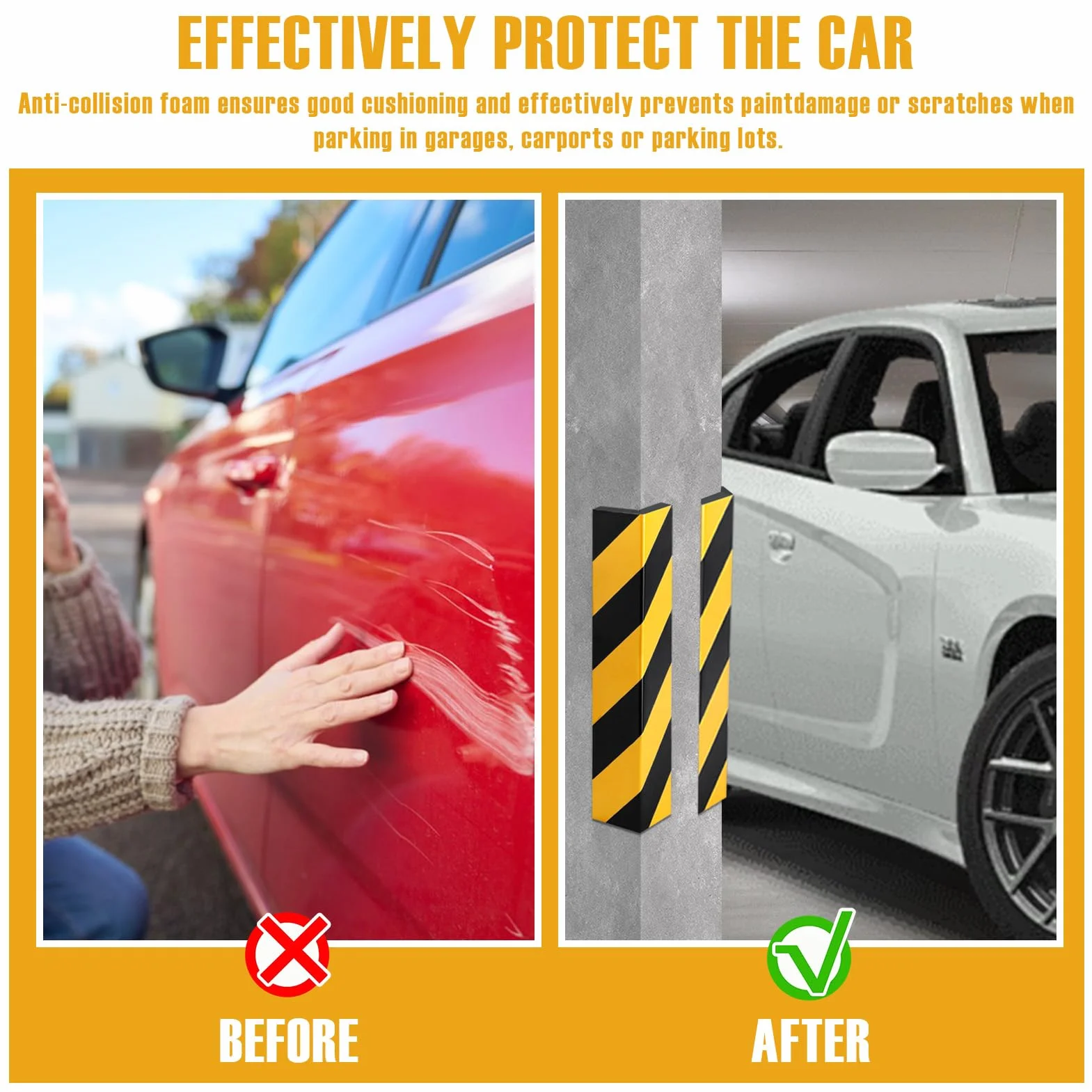 4 Pezzi Protezione per Bordi della Porta, Garage, con paracolpi portiere auto per i bordi delle porte, Strisce Nere e Gialle, per Parcheggi, Garage e Angoli Parete