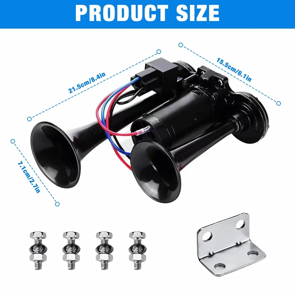 Clacson Auto, Tromba 12V con Compressore per Camion, Trombe Camion 600 DB, Doppio Tubo ad Aria Corno, per Veicoli da 12 V, Camions, Treni, Barche, Moto, Furgone