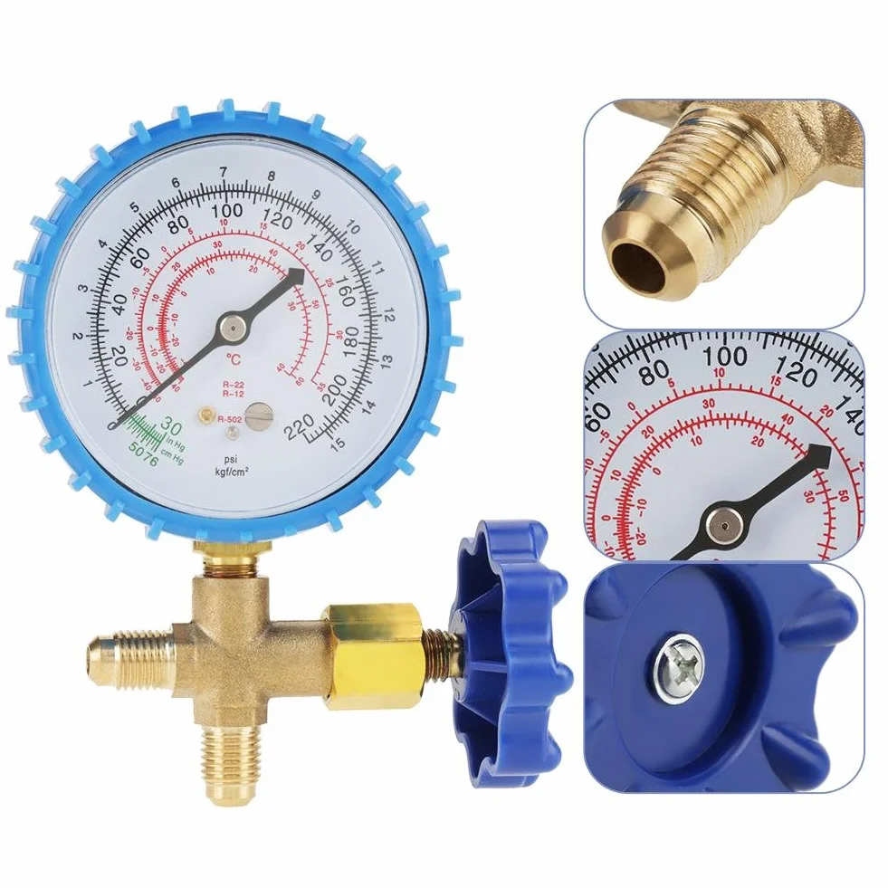 220Psi Manometro d' Aria Refrigerante Adatto per R410A R22 R134A R404A in Blu per Controllare la Pressione con 2 Connettori