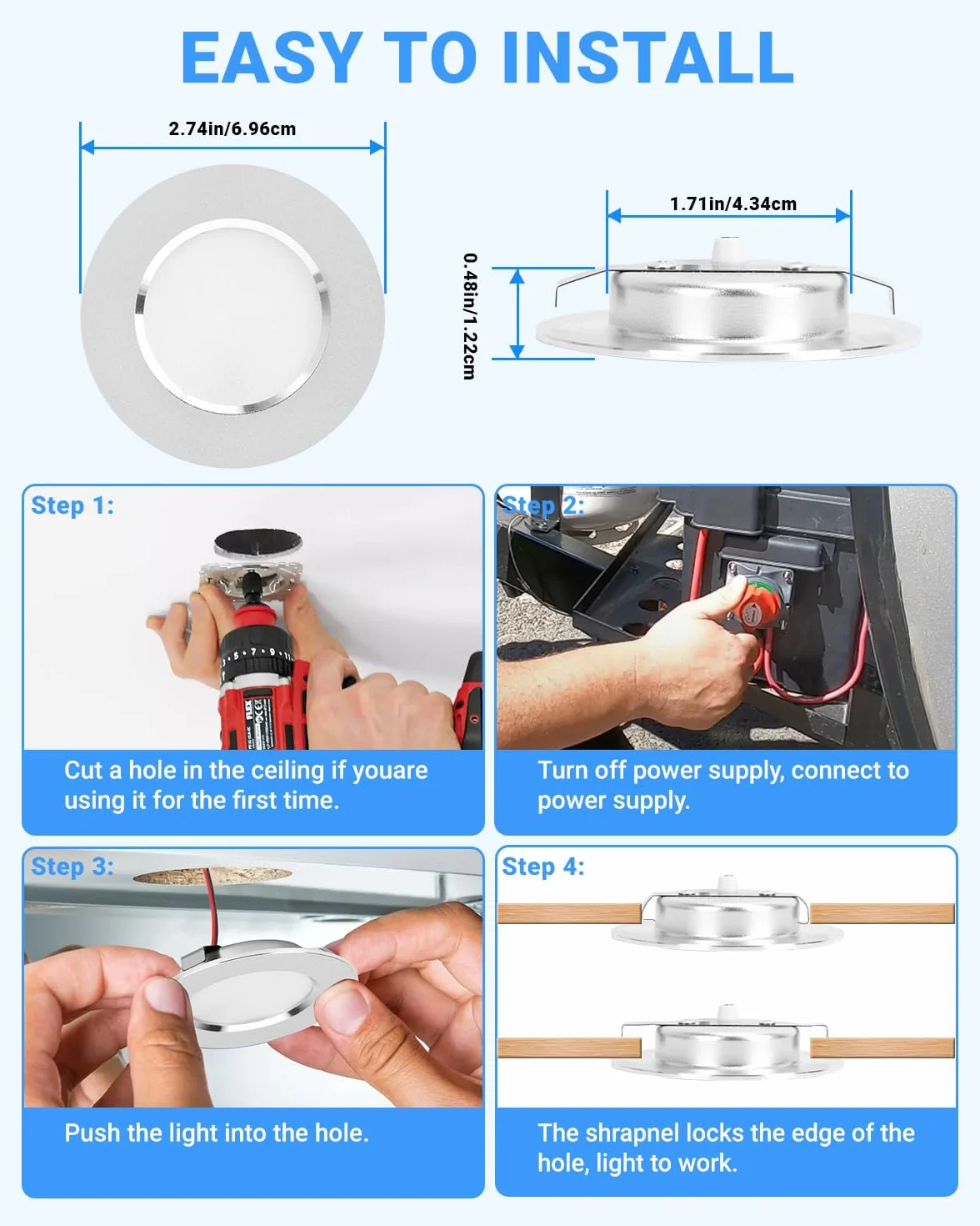 SUPAREE 6 Pezzi Luci LED Camper 12v Interno Faretti 12 Volt LED da Incasso 3000K 400LM 3.5W per Roulotte