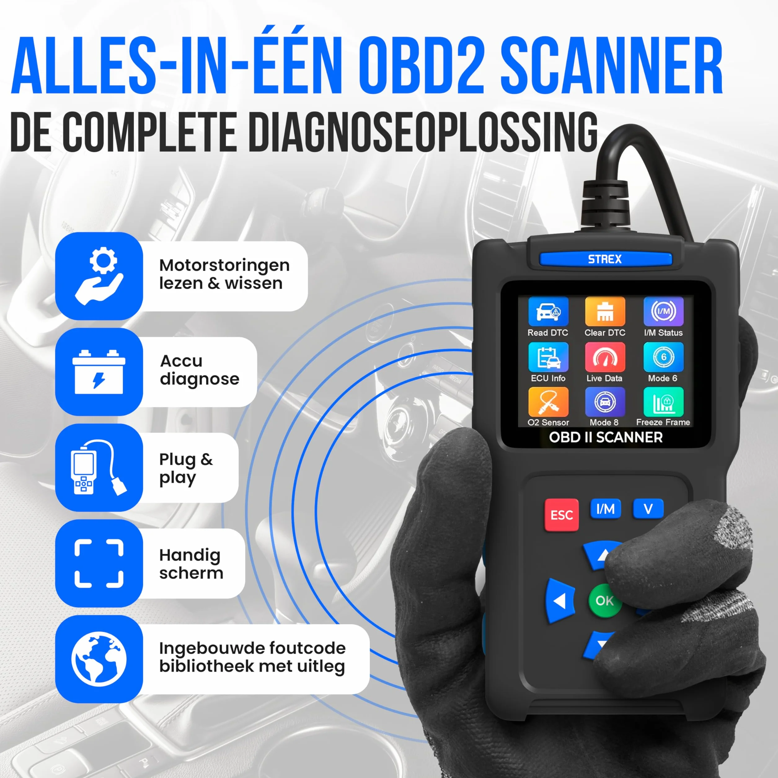 Strex OBD2 Scanner Auto Diagnostica Lettura Automatica Rimozione Malfunzionamento Motore