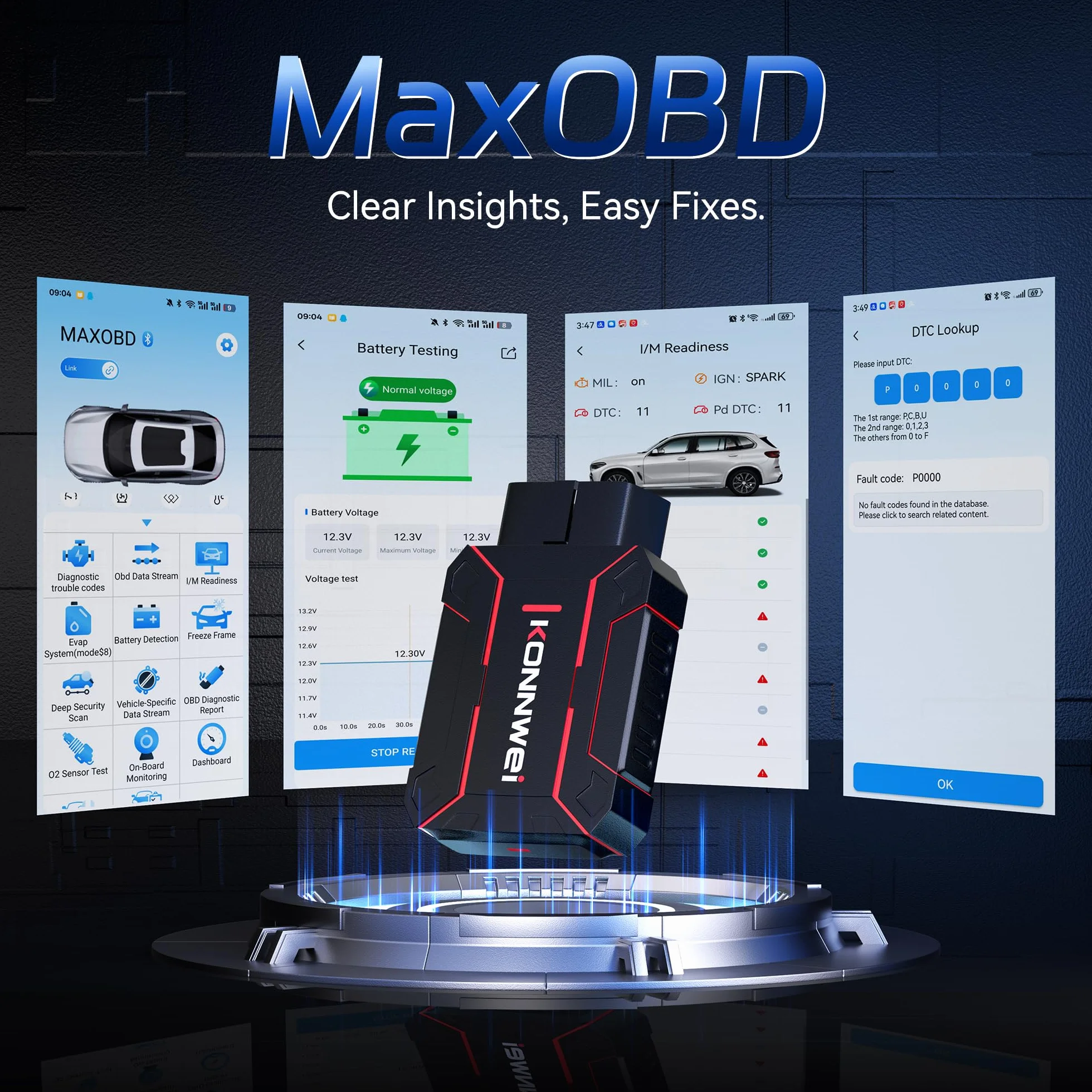 KONNWEI MAXOBD OBD2 Bluetooth Scanner OBDII Code Reader Auto Check Engine Light