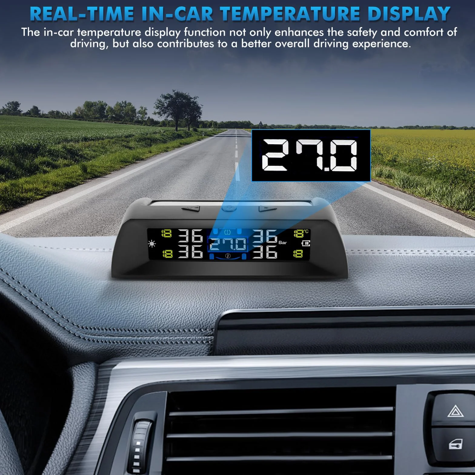 KAOLALI TPMS Sistema Monitoraggio Pressione Pneumatici con 4 Sensori 0-72 PSI Allarme Temperatura