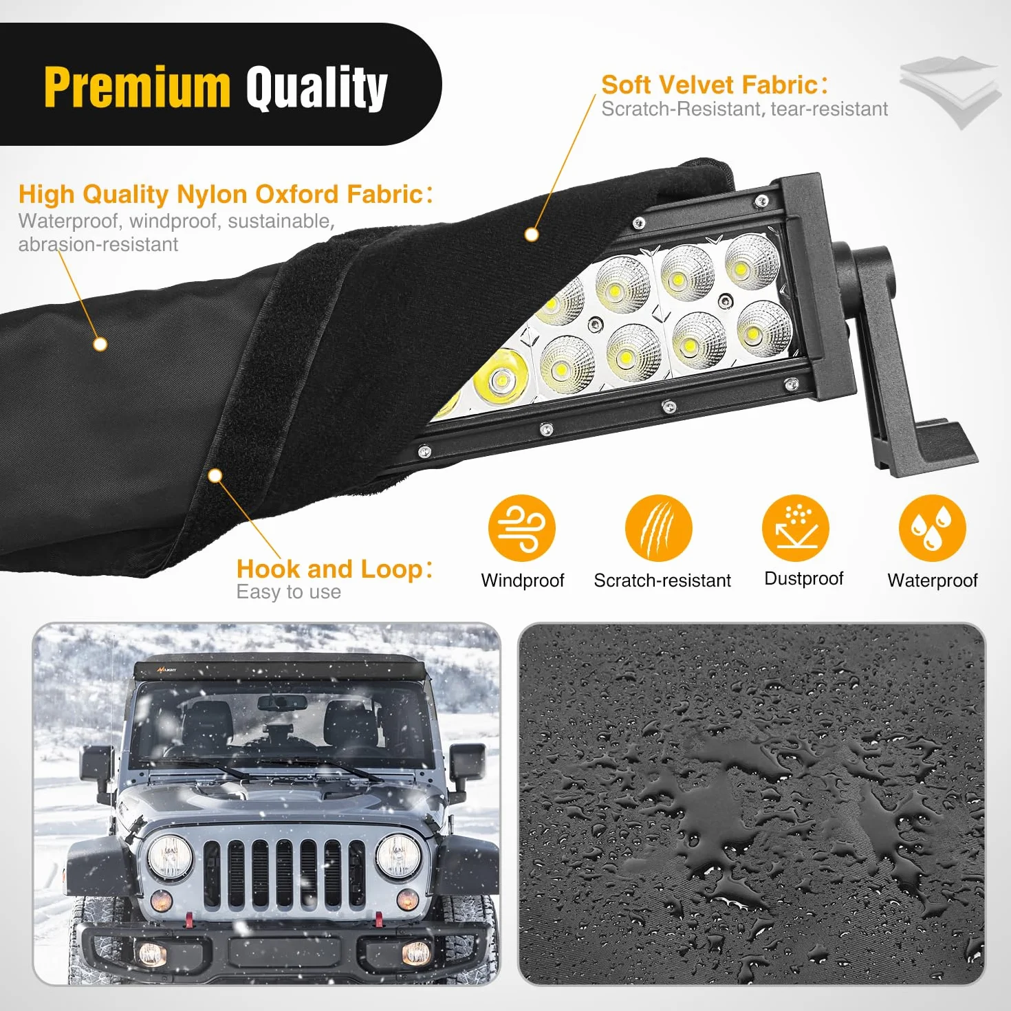 Nilight Copertura barra luminosa LED 132 cm nylon nero universale impermeabile antipolvere