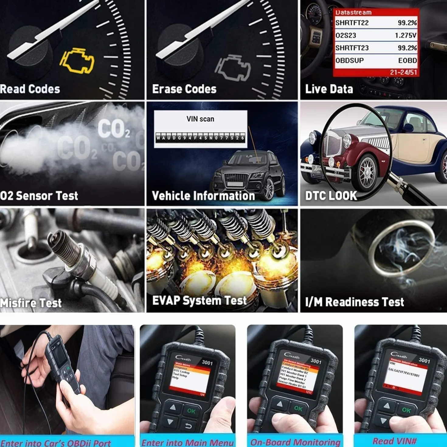 LAUNCH Creader 3001 OBD2 Diagnosi Auto Lettore Codici Cancellazione Errori
