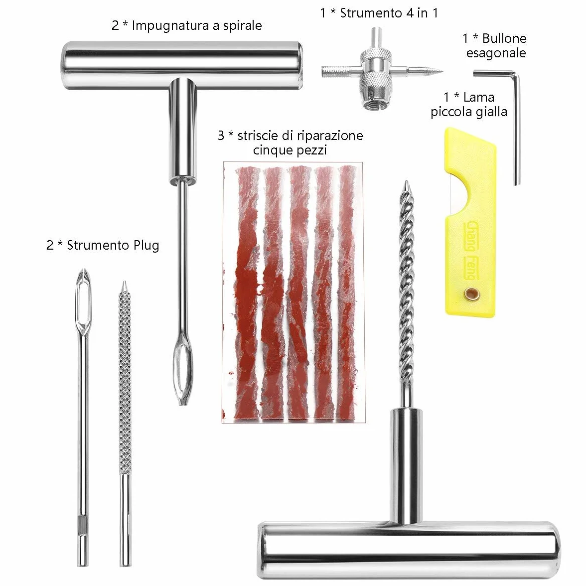 Kit di Riparazione Pneumatici 22pcs, Strumenti di Riparazione di Pneumatici Pesanti per Auto, Moto, Camion