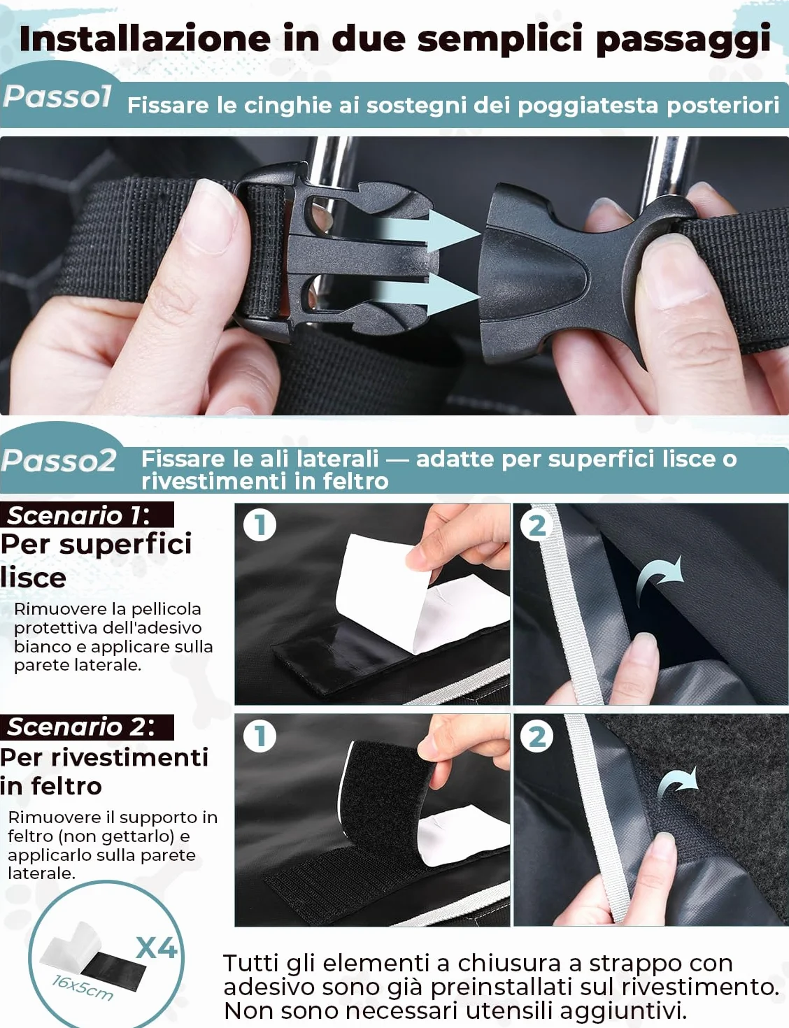 Oasser Telo Auto per Cani Bagagliaio con 2 Tasche Grandi,Impermeabile,Antiscivolo,Antipolvere,185 x 103 cm con Protezione Laterale e Paraurti,Lavabile in lavatrice,Universale per Auto e SUV Nero