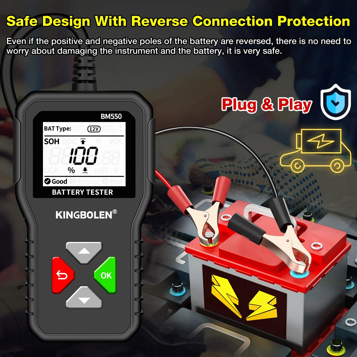 KINGBOLEN BM550 Tester Batteria 6V 12V 24V, Analizzatore Digitale 100-2000CCA 2-220Ah per Auto, Camion, Marina, Moto, SUV, Barca - Strumento di Test Alternatore