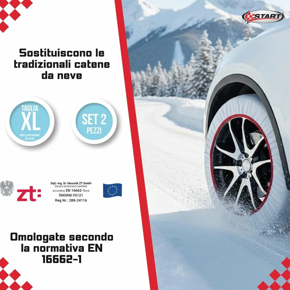 Calze da Neve Bianche Taglia XL Omologate EN 16662-1 Tessuto per Auto SUV Veicoli Commerciali