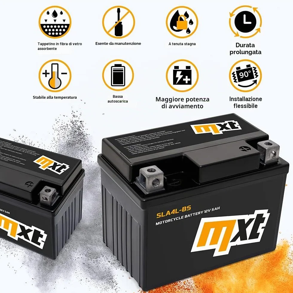Maxtuned Batteria 12V 5Ah SLA4L-BS YTX5L-BS YB4L-B YTX4-BS Esente da Manutenzione Sigillata