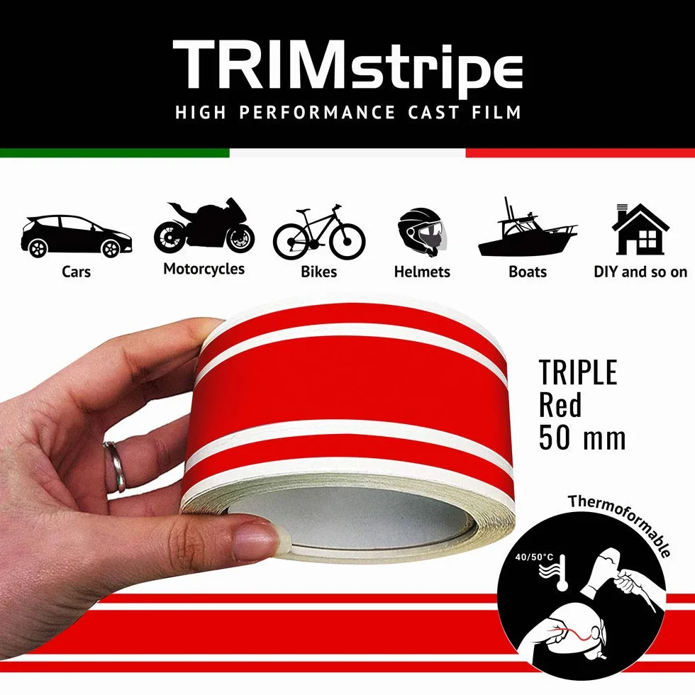 4R Quattroerre.it 10533 Trim Stripes Strisce Adesive per Auto, Rosso, 3F 50 mm x 10 mt