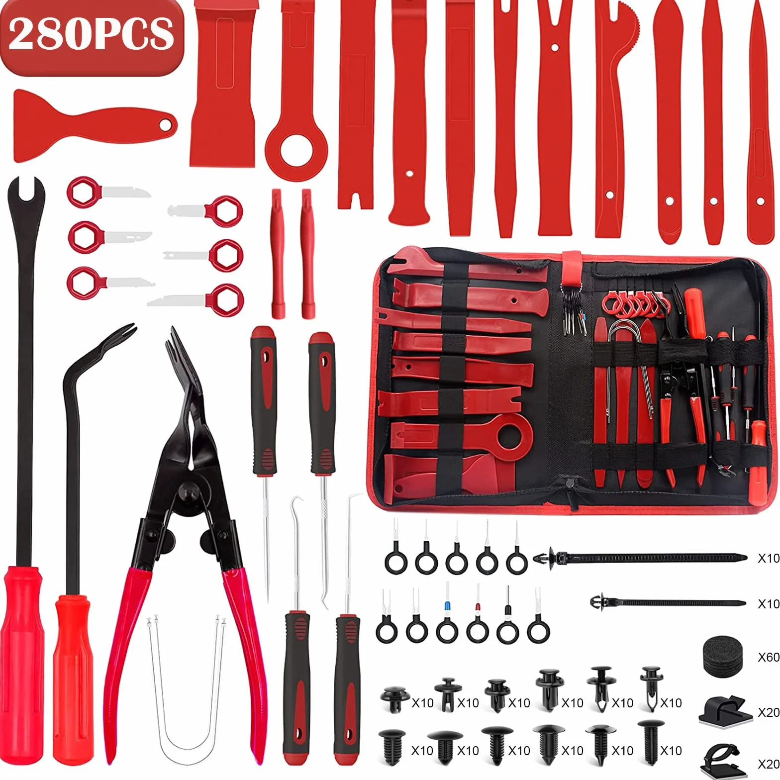 Kit Leve Smontaggio Interni Auto 280Pcs Attrezzi Smontare Plastiche con 120 Clips