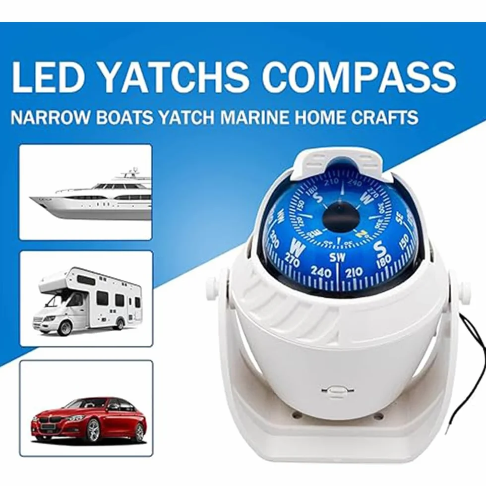 Riloer Bussola Marina con Staffa di Montaggio, Illuminazione LED 12V, Impermeabile per Barche Auto Camper