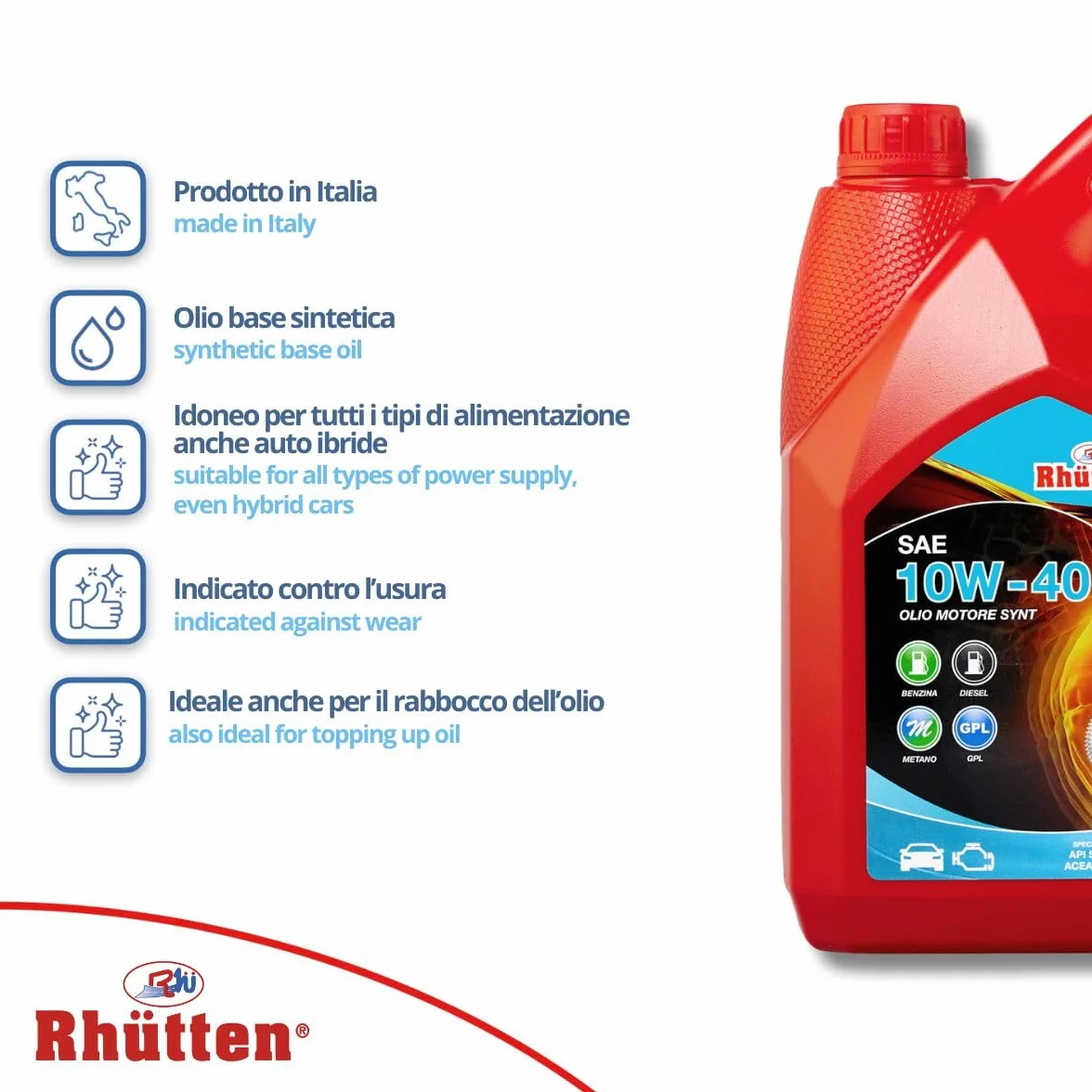 Olio Motore 10W40 Semi Sintetico 4L per Auto, Benzina, Diesel, Gpl, Ibride