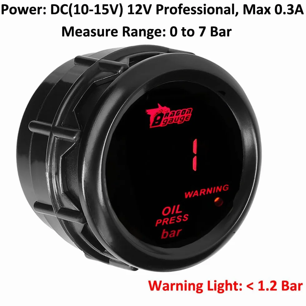ETOPARS Universale Olio Pressa Manometro 2 Pollici 52mm Pressione Digitale Bar Indicatore Rosso Luce